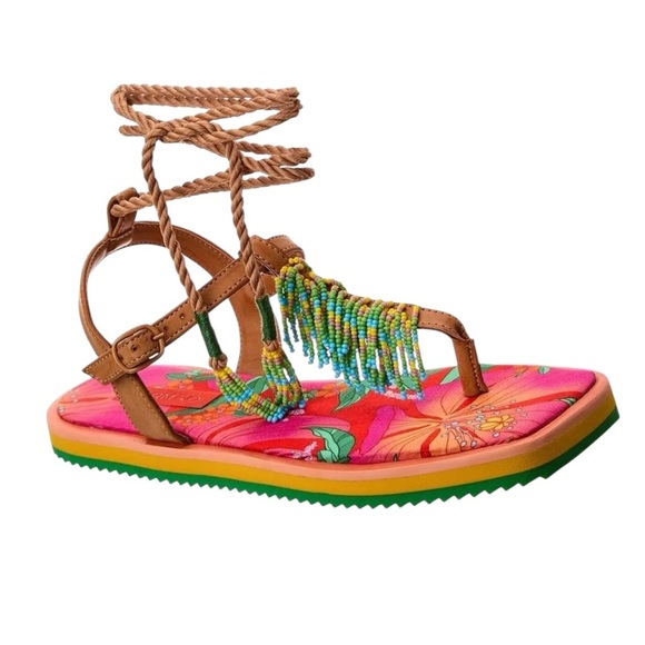 FARM Rio Vibrant Beaded Floral Tropical Pietra Sandals In Size 11 - Picture 3 of 10